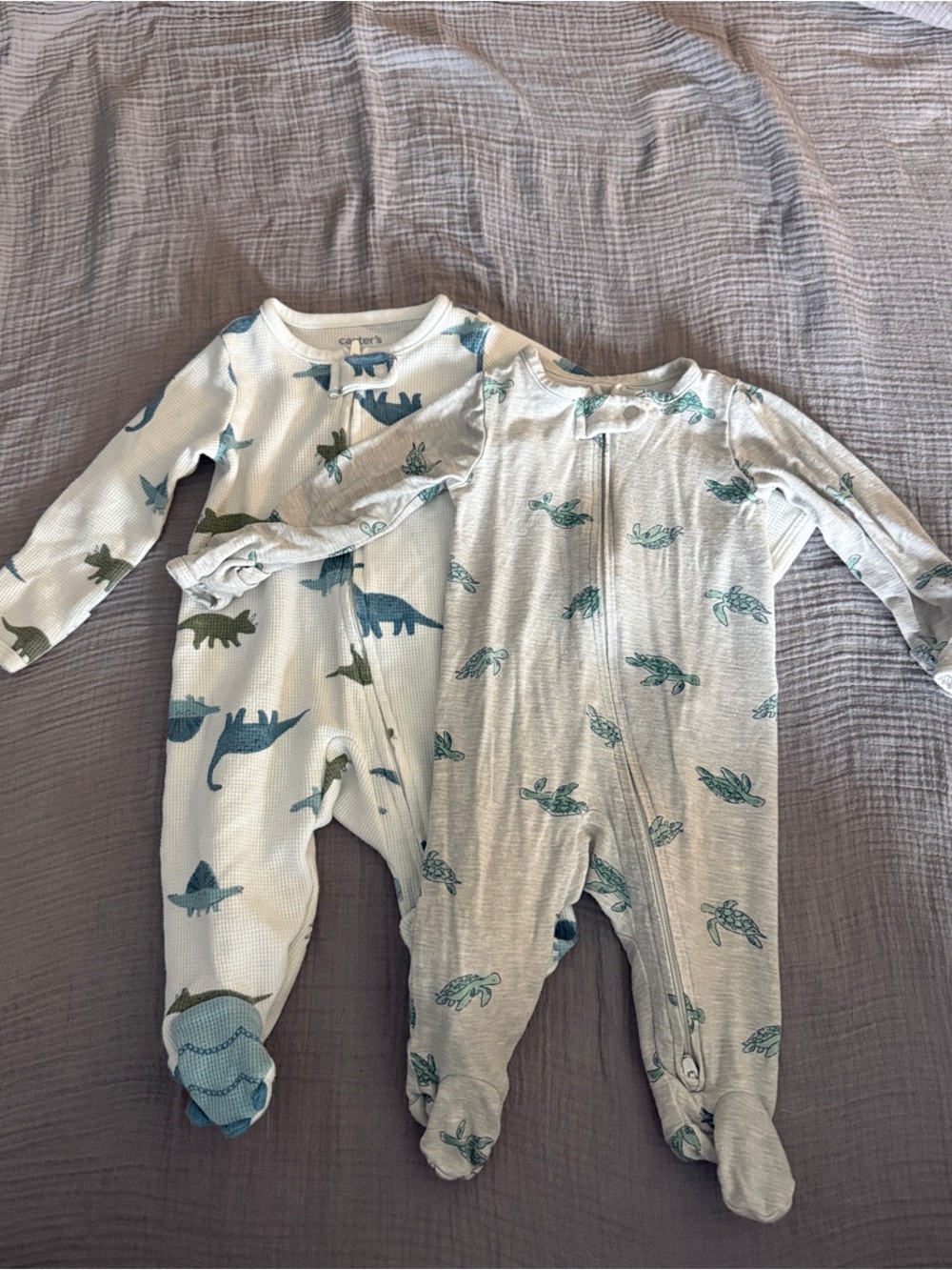 Carter's Blue and Teal Dinosaur & Turtle Footed One-Piece Set